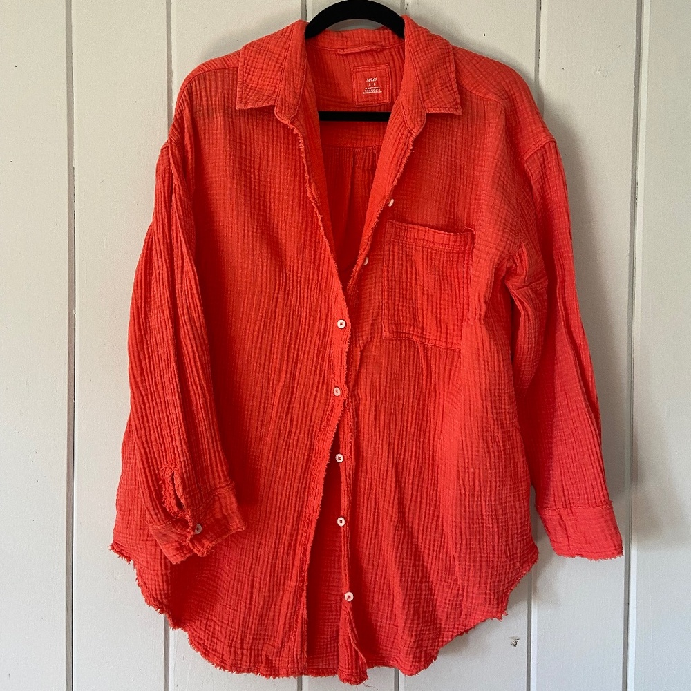 Aerie Pool-To-Party Coral Gauze Shirt